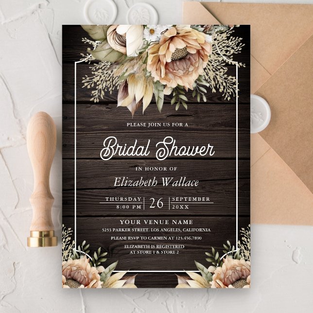 Invitation Boho Earthy Floral Taupe Photo Fête des mariées en (Créateur téléchargé)