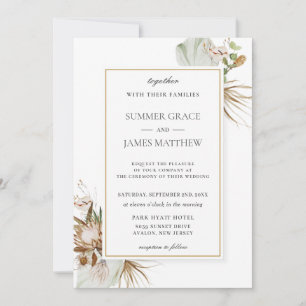 Invitation Boho Earthy Protea Palm Rust Brown Rustique Mariag