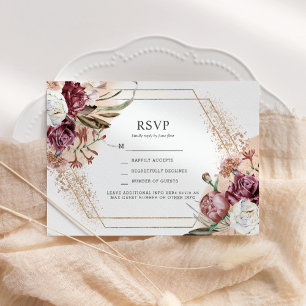 Invitation Boho Elegant Boho Burgundy, Blush & Rose Gold RSVP
