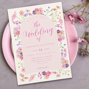 Invitation Boho Élégant Mariage Fleur de Champ Rose