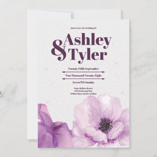 Invitation Boho Elegant Violet Pansy Mariage d'aquarelle