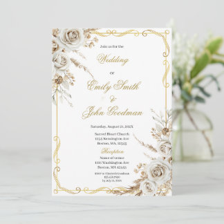 Invitation Boho elegant white flower wedding