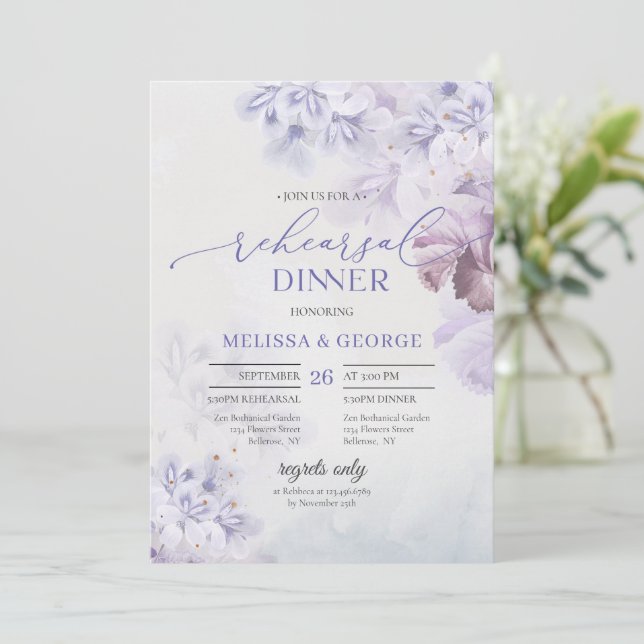 Invitation Boho élégante fleurs printanières lilas violet flo (Debout devant)