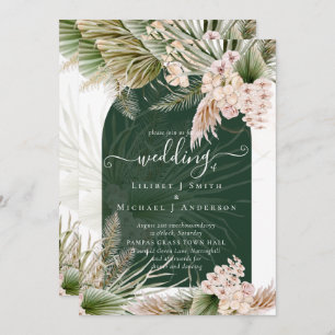 Invitation BOHO Emerald Green Pampas Grass Mariage