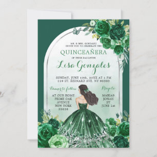 Invitation Boho Emerald Green Quinceanera