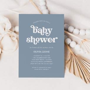 Invitation Boho et Retro Dusty Blue   BABY SHOWER