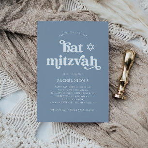 Invitation Boho et Retro Dusty Blue   BAT MITZVAH