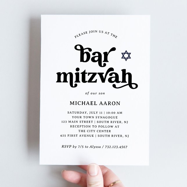 Invitation Boho et Rétro Noir et Blanc | Bar Mitzvah (Créateur téléchargé)
