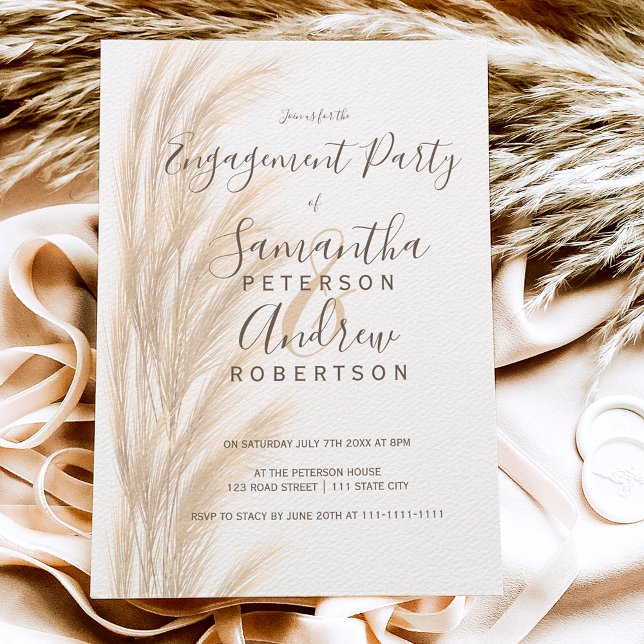 Invitation Boho été pampas herbe aquarelle fiançailles (Créateur téléchargé)