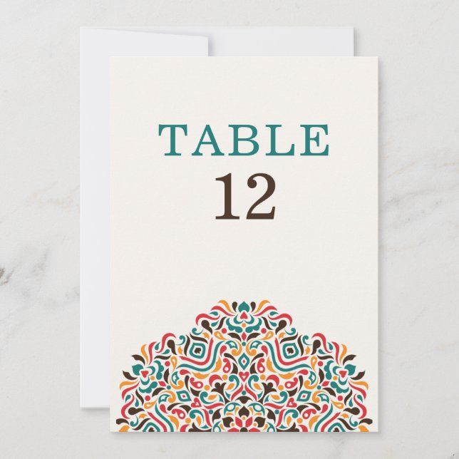 Invitation Boho Ethnic Botanical Wedding Table Number (Devant)