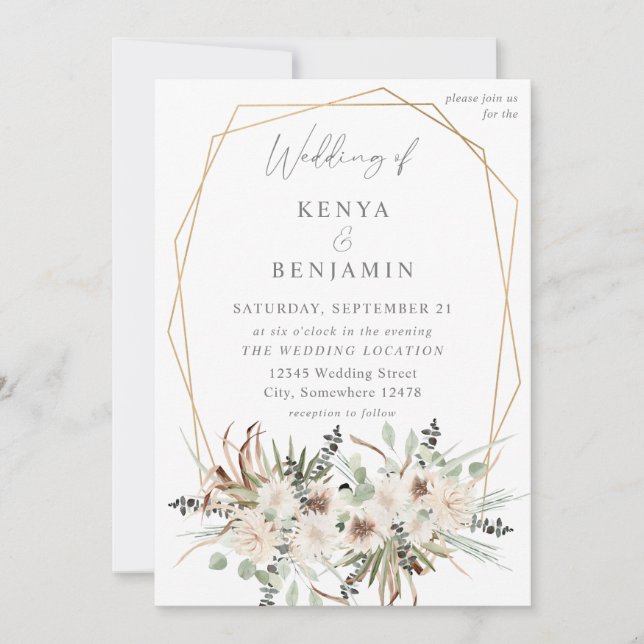 Invitation Boho Eucalyptus & Beige Floral 2 Mariage (Devant)