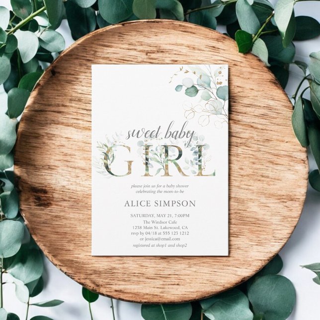 Invitation Boho Eucalyptus Feuilles Baby Girl Shower Invitati (Créateur téléchargé)