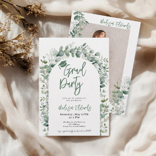 Invitation Boho Eucalyptus Greenery Photo Graduation Party