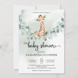 Invitation Boho eucalyptus verdure couronne bébé girafe