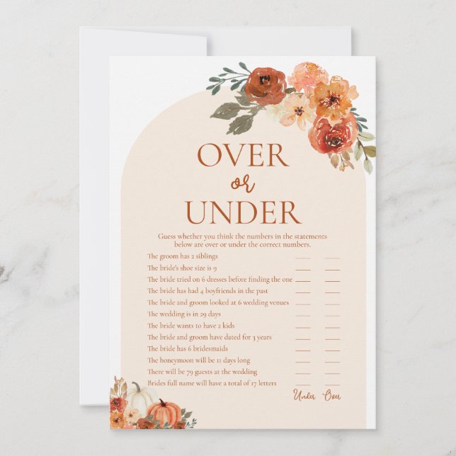 Invitation Boho Fall Citrouille Over or Under Fête des mariée (Devant)