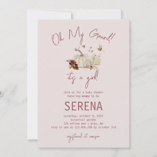 Invitation Boho Fall Citrouille Watercolor Girl Baby Invitati