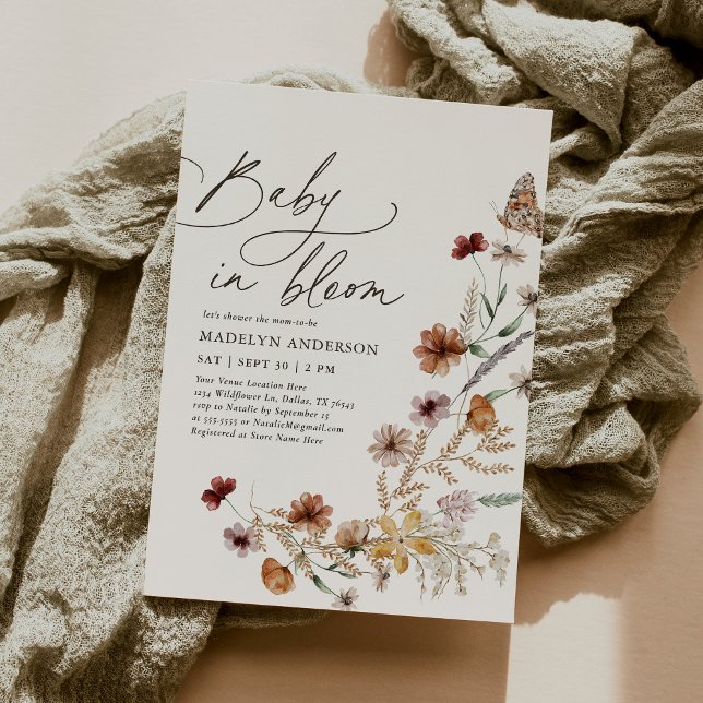 Invitation Boho Fall Fleur sauvage Baby in Bloom Baby shower (Créateur téléchargé)