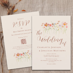 Invitation Boho Fall Fleur sauvage Beige Terracotta QR Code