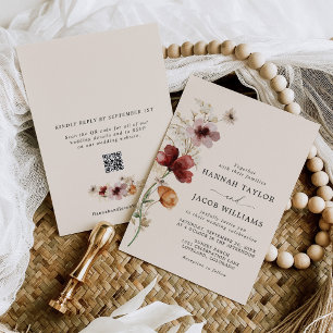 Invitation Boho Fall Fleur sauvage QR Code RSVP Mariage