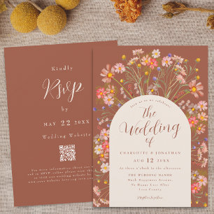 Invitation Boho Fall Floral Arch Mariage en terre cuite