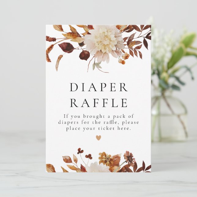 Invitation Boho Fall Floral Baby shower Déchets Raffin Signal (Debout devant)