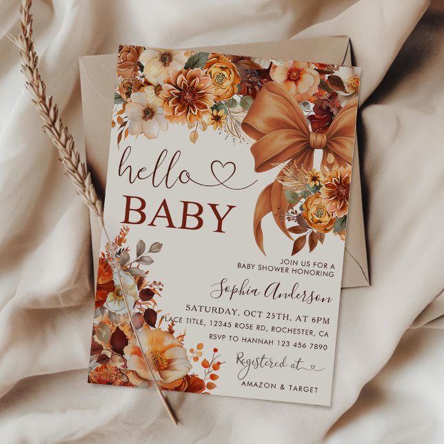 Invitation Boho Fall Floral Hello Baby Baby Shower Party (Créateur téléchargé)