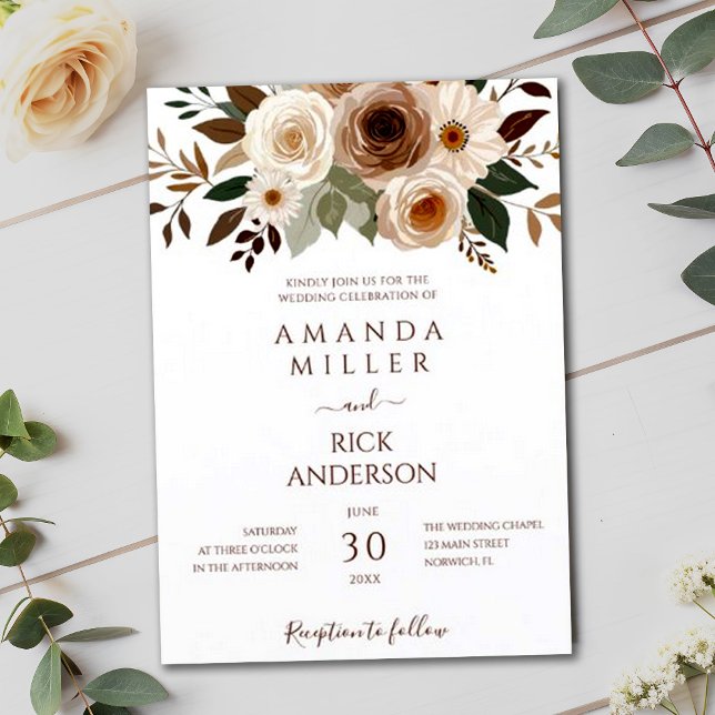 Invitation Boho Fall Flowers Terrain Terracotta Rust Mariage (Créateur téléchargé)