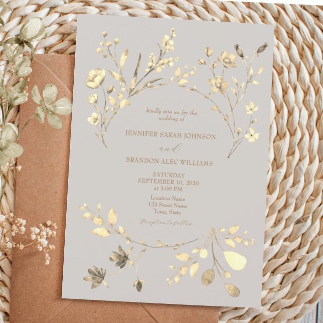 Invitation Boho Fall Gold Fleur sauvage Wedding (Créateur téléchargé)