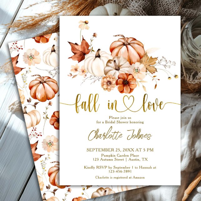 Invitation Boho Fall In Love Gold Cream Citrouille Fête des m (Créateur téléchargé)
