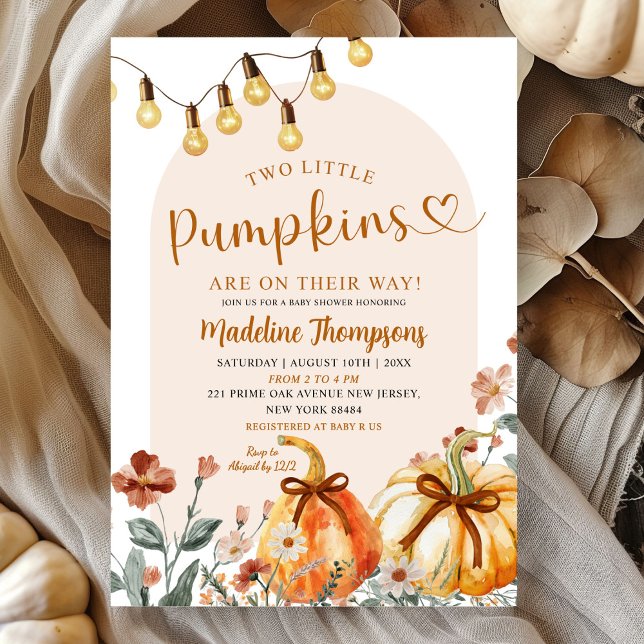 Invitation Boho Fall Two Little Pumpkins Joint Baby Shower (Créateur téléchargé)