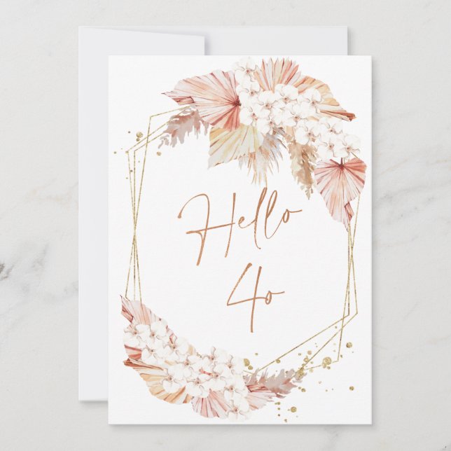 Invitation Boho Faux Rose Gold Bonjour 40 Anniversaire (Devant)