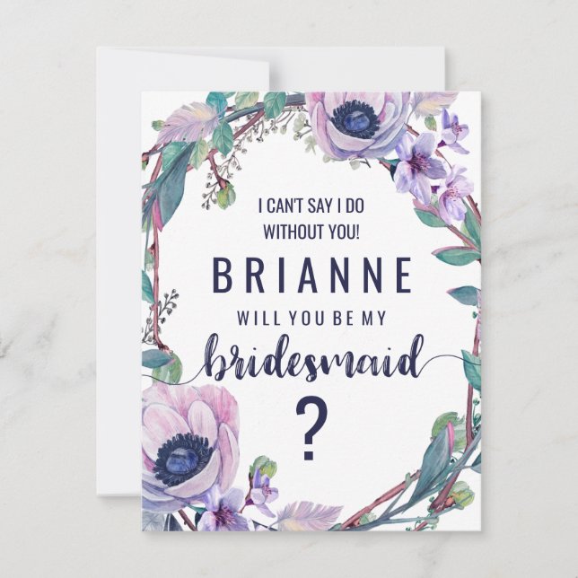 Invitation Boho Feather & Floral Serez-Vous Ma Femme D'Accuei (Devant)