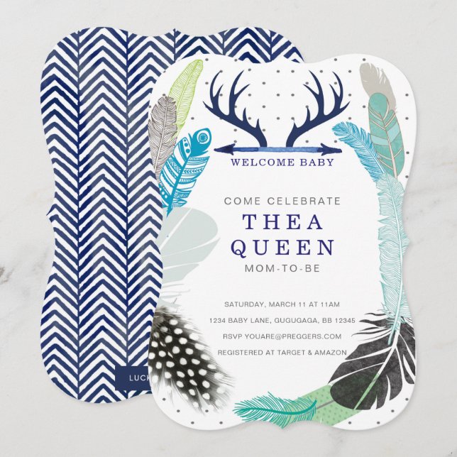 Invitation Boho Feather pour Baby Shower (Devant / Derrière)