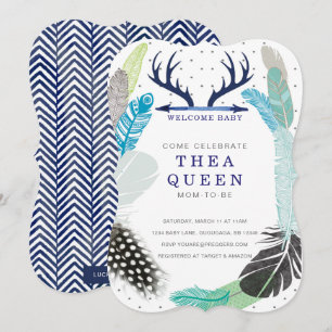 Invitation Boho Feather pour Baby Shower