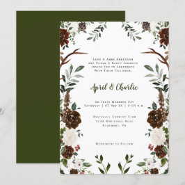 Invitation Boho Feathers Antlers Fleurs Botaniques Cadre