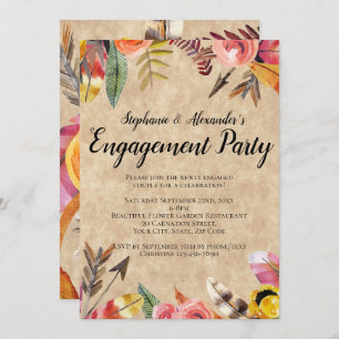 Invitation Boho Feathers Flèches Fleurs Mariage rustique