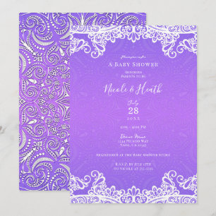 Invitation Boho Fête de Naissance aux Dentelles Rose et Viole