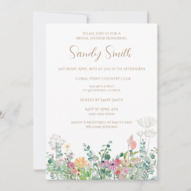 Invitation Boho Fête des mariées Fleur sauvage aquarelle (Devant)