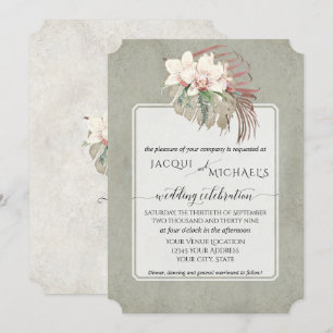 Invitation BOHO Feuillage Vert Sauge Orchidée Blanche Floral 