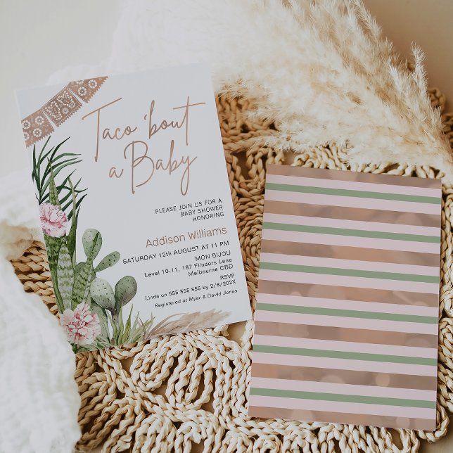 Invitation Boho Fiesta Taco Bout A Baby Baby shower (Boho floral Taco 'bout a baby baby shower invitation featuring a faux rose gold heading and banner.)