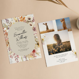 Invitation Boho Fleur sauvage 3 Photo Graduation Party
