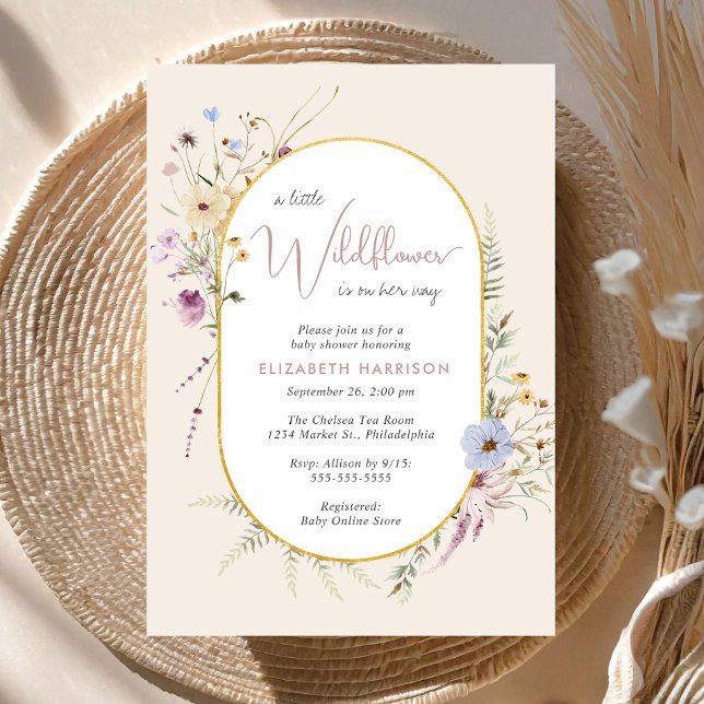 Invitation Boho Fleur sauvage Aquarelle bébé fille douche (Créateur téléchargé)