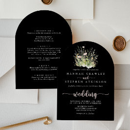 Invitation Boho Fleur sauvage Arche noire Mariage avant et ar