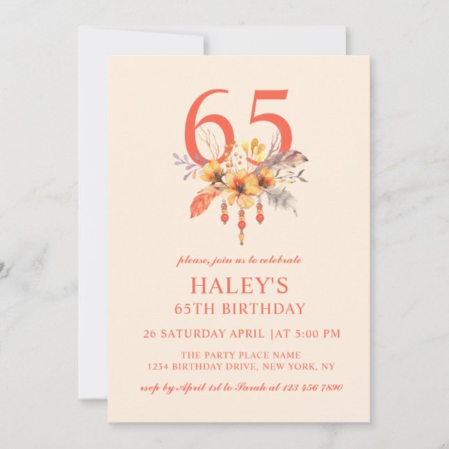 Invitation Boho Fleur sauvage Automne Automne Floral 65E Anni (Devant)