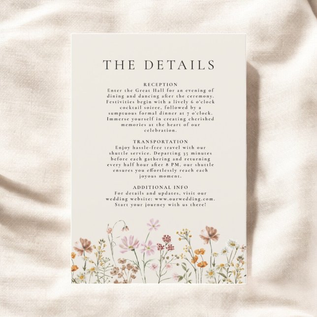 Invitation Boho Fleur sauvage Beige Garden Détails du mariage (Créateur téléchargé)