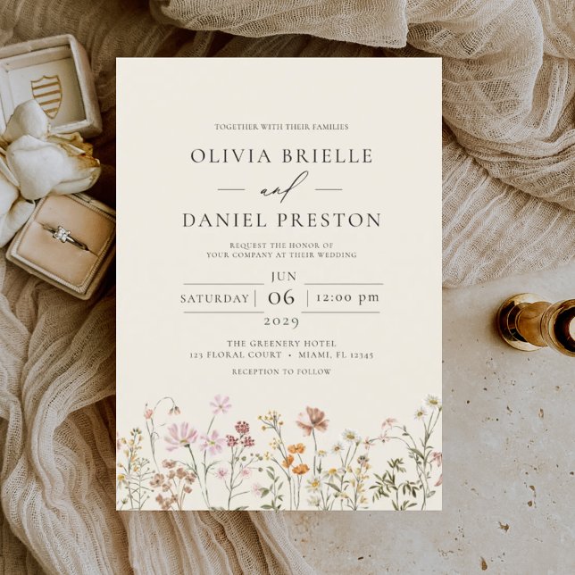 Invitation Boho Fleur sauvage Beige Garden Mariage (Créateur téléchargé)