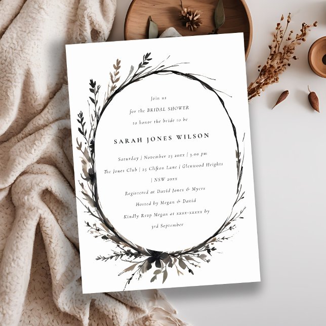 Invitation Boho Fleur sauvage Black Fall Fête des mariées de  (Créateur téléchargé)