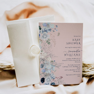 Invitation Boho Fleur sauvage bleu Winter Baby fille Douche