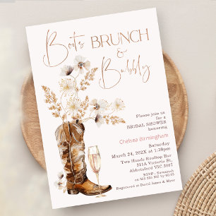 Invitation Boho Fleur sauvage Bottes Brunch Bubbly Fête des m