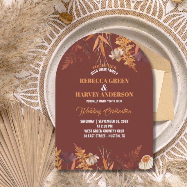 Invitation Boho Fleur sauvage Bourgogne Mariage de automne d' (Boho Wildflower Burgundy Autumn Fall Wedding Invitation)